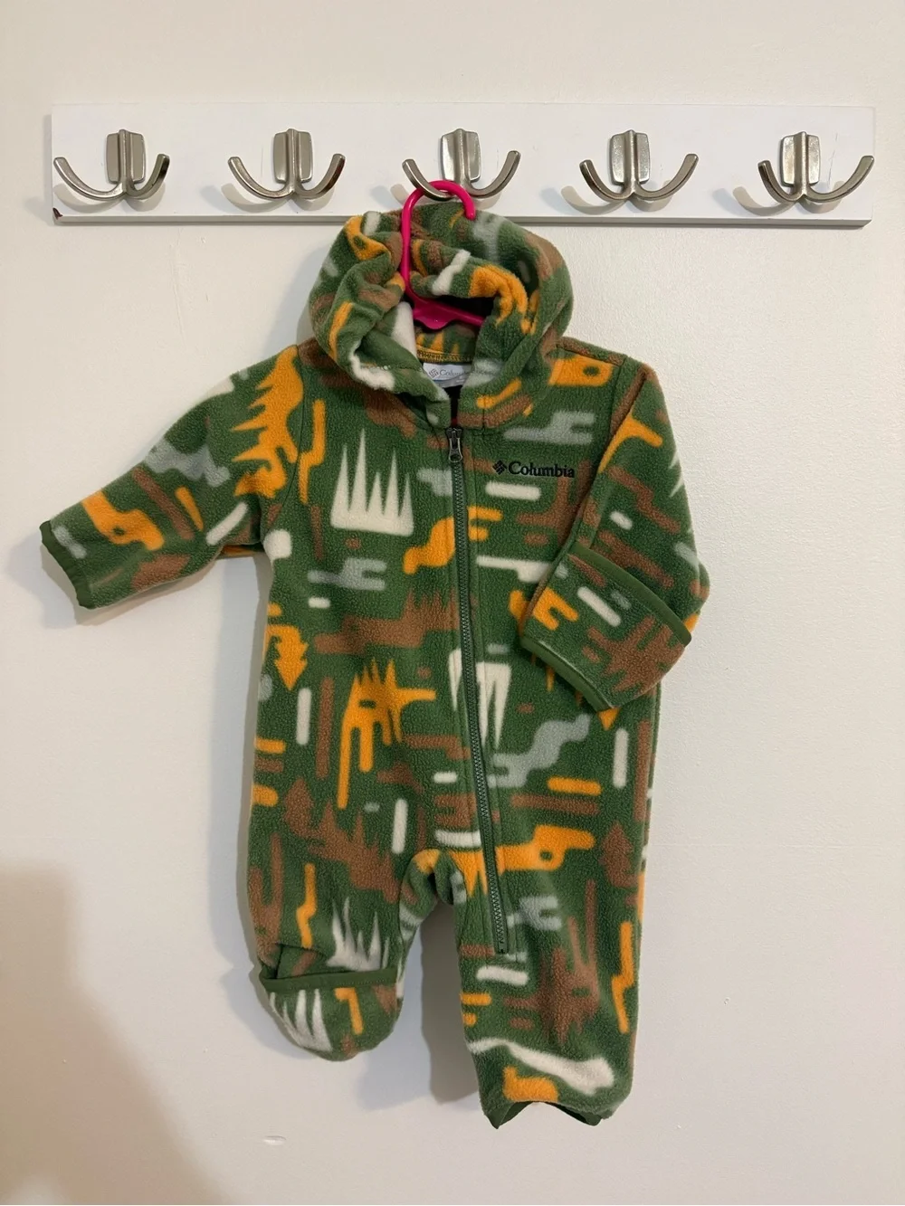 Columbia Green, Brown & Yellow Patterned Fleece Infant One-Piece
